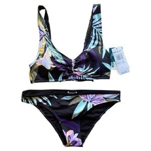 NWT Roxy Black and Purple Floral Bikini Set Small